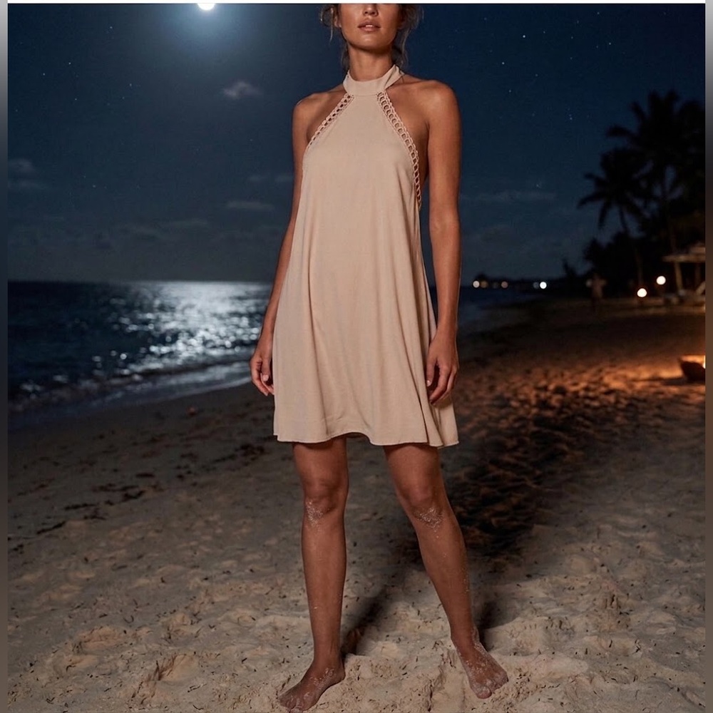 Cupshe Nude Halter Mini Dress with Trim